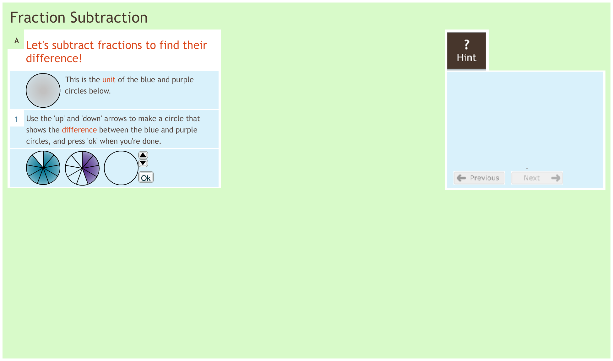 Fractions 1.10 Subtraction Fractions 1.10 Subtraction
